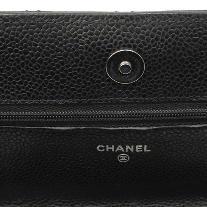 Chanel Shoulder Wallet Matelasse Caviar Skin Black Silver Hardware Women
