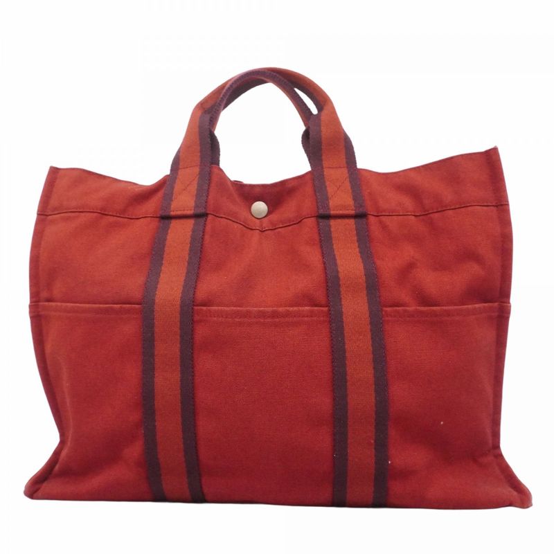 Hermes Tote Bag Fourre Tout MM Canvas Red Silver Hardware Women