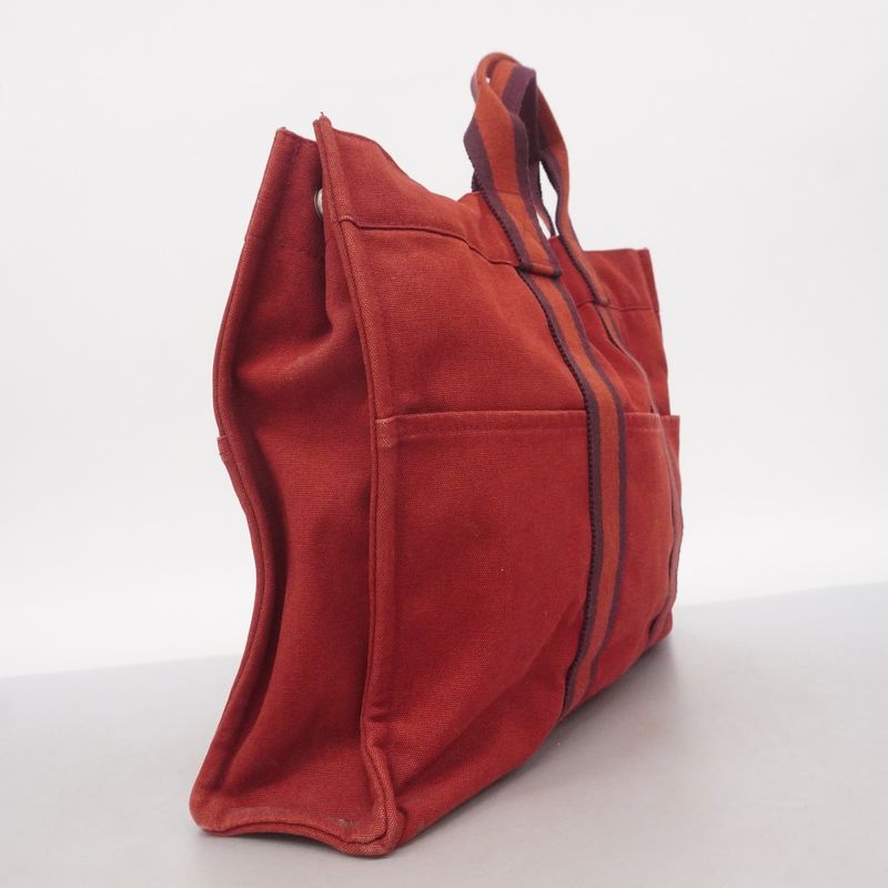 Hermes Tote Bag Fourre Tout MM Canvas Red Silver Hardware Women