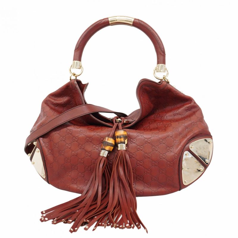 Gucci Handbag Guccissima Horsebit 177088 Leather Bordeaux Chien Pan Gold