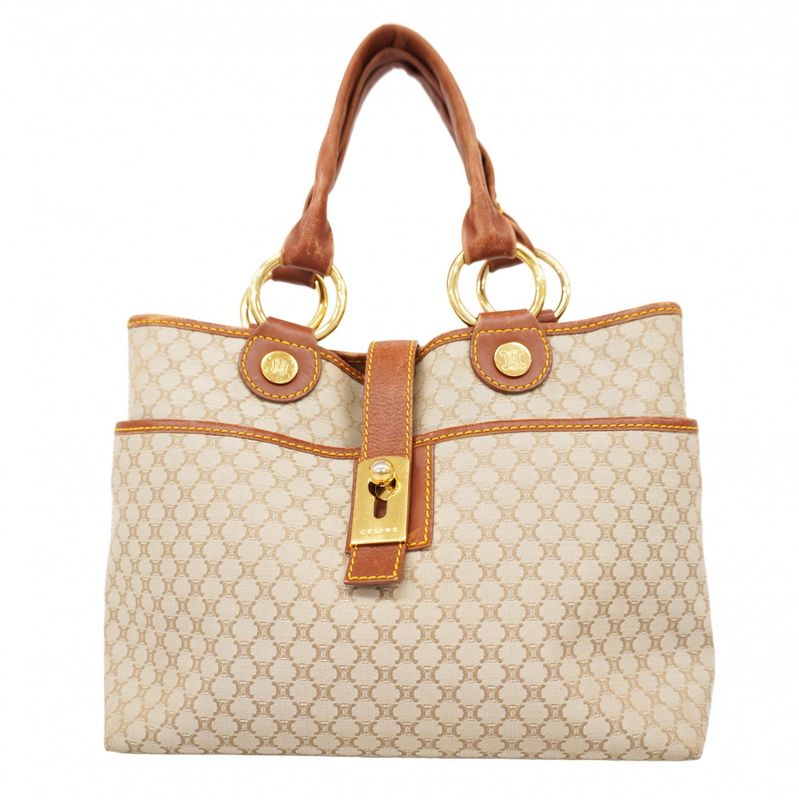 Celine Handbag Macadam Canvas Beige Gold Hardware Women