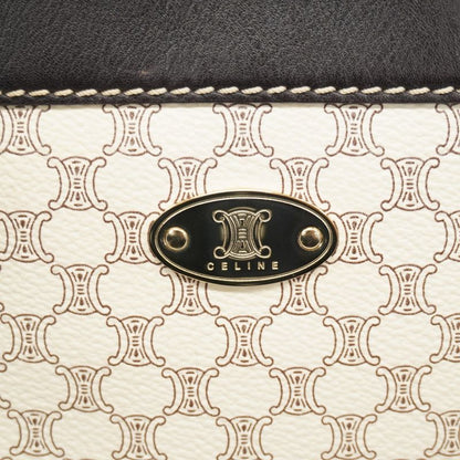 Celine Handbag Macadam PVC White Dark Brown Chien Pan Gold Hardware Women's