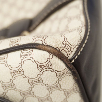 Celine Handbag Macadam PVC White Dark Brown Chien Pan Gold Hardware Women's