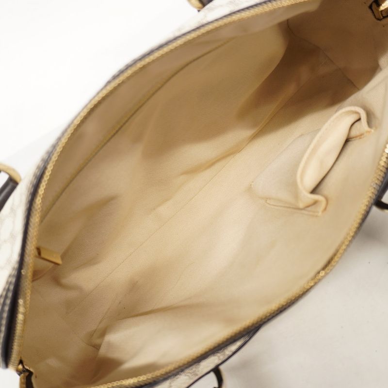 Celine Handbag Macadam PVC White Dark Brown Chien Pan Gold Hardware Women's