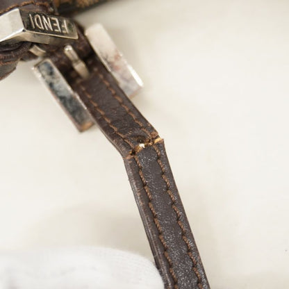 Fendi Handbag Zucca Nylon Canvas Brown Silver Hardware Women