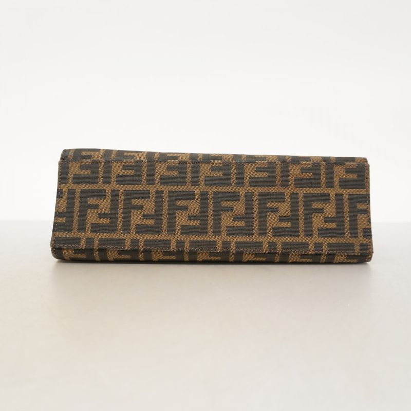 Fendi Handbag Zucca Nylon Canvas Brown Silver Hardware Women