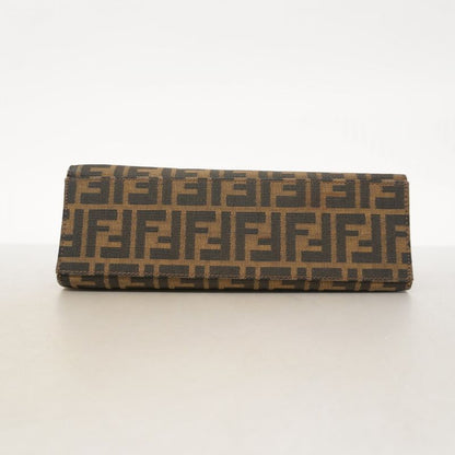 Fendi Handbag Zucca Nylon Canvas Brown Silver Hardware Women