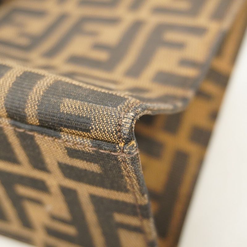 Fendi Handbag Zucca Nylon Canvas Brown Silver Hardware Women