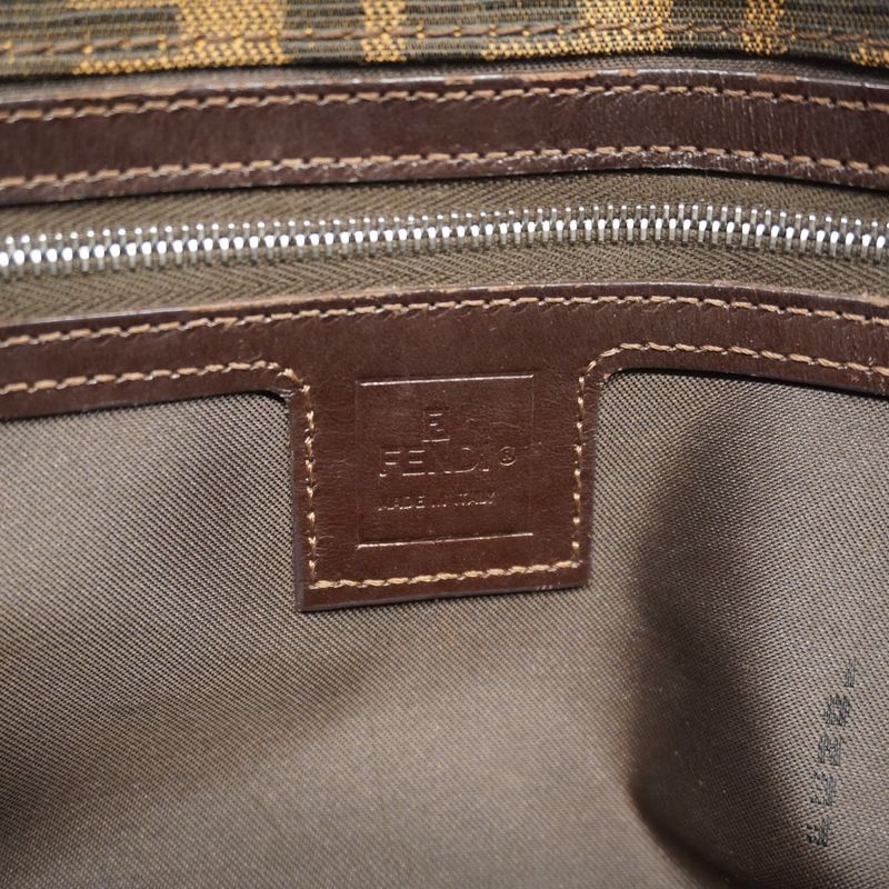 Fendi Handbag Zucca Nylon Canvas Brown Silver Hardware Women