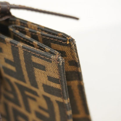 Fendi Handbag Zucca Nylon Canvas Brown Silver Hardware Women