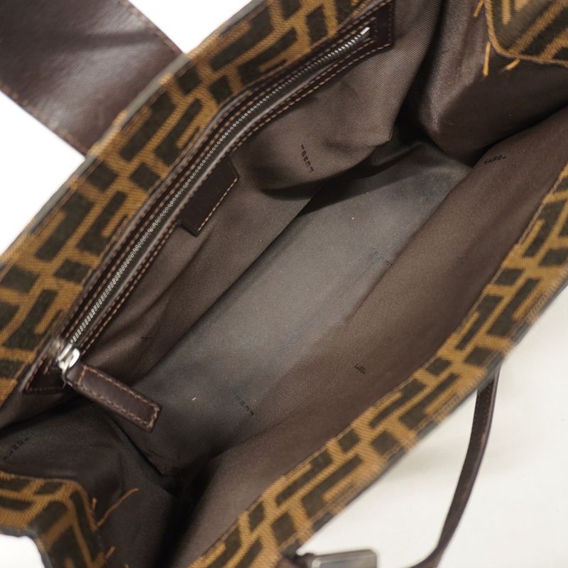 Fendi Handbag Zucca Nylon Canvas Brown Silver Hardware Women