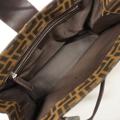 Fendi Handbag Zucca Nylon Canvas Brown Silver Hardware Women