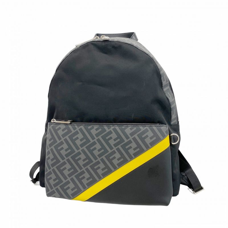 Fendi Backpack Daypack Zucca PVC Nylon Black Gray Silver Hardware Men's