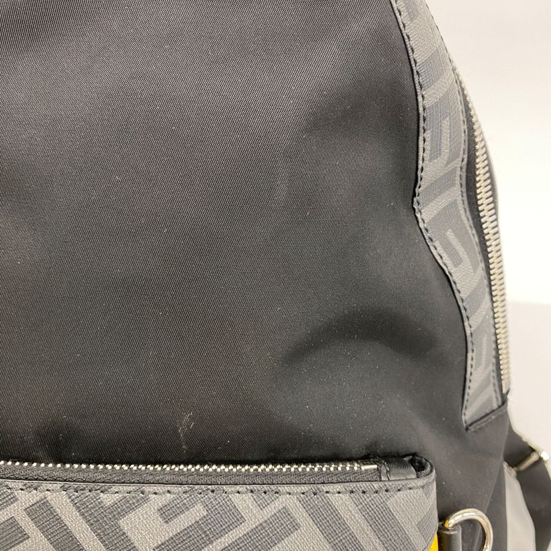 Fendi Backpack Daypack Zucca PVC Nylon Black Gray Silver Hardware Men's