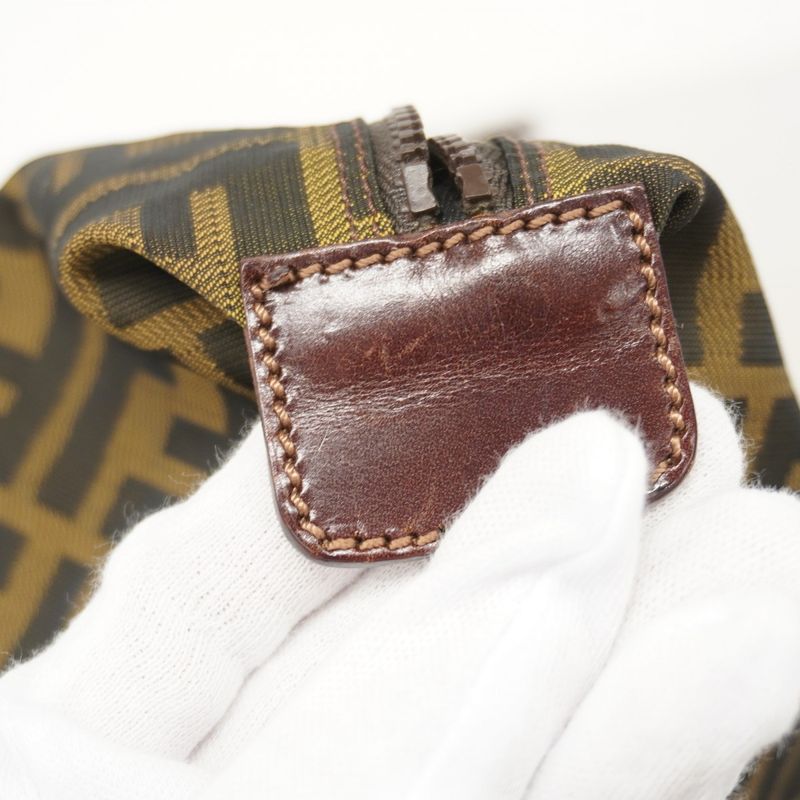 Fendi Pouch Zucca Nylon Canvas Brown Silver Hardware Women's