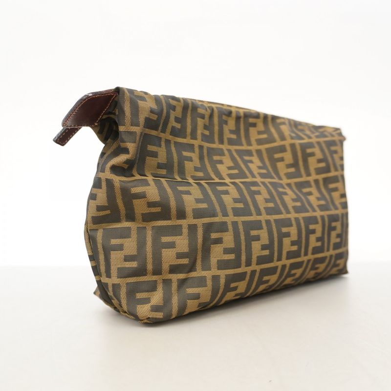 Fendi Pouch Zucca Nylon Canvas Brown Silver Hardware Women's