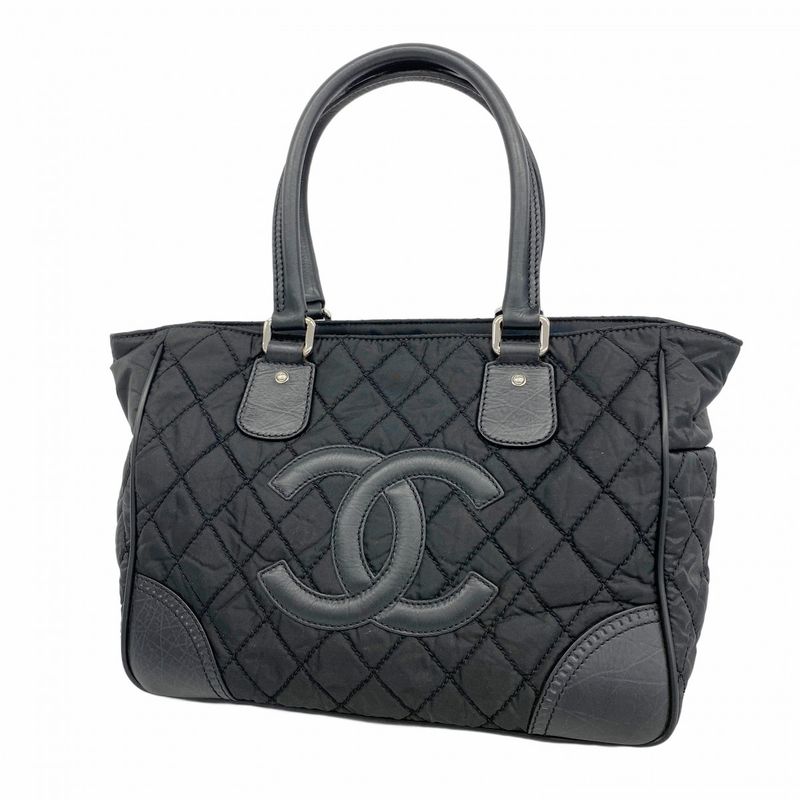 Chanel Tote Bag Paris New York Nylon Black Silver Hardware Women's