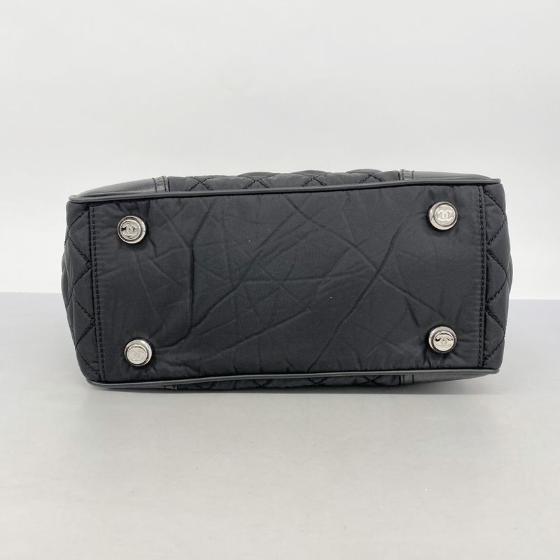 Chanel Tote Bag Paris New York Nylon Black Silver Hardware Women's