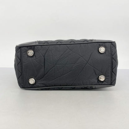 Chanel Tote Bag Paris New York Nylon Black Silver Hardware Women's