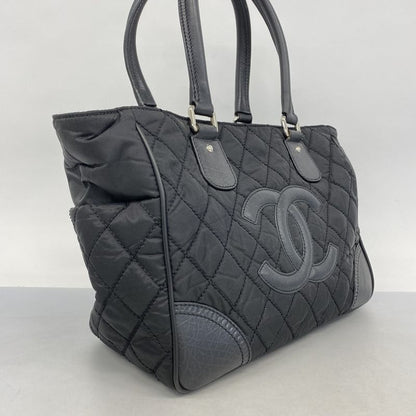 Chanel Tote Bag Paris New York Nylon Black Silver Hardware Women's