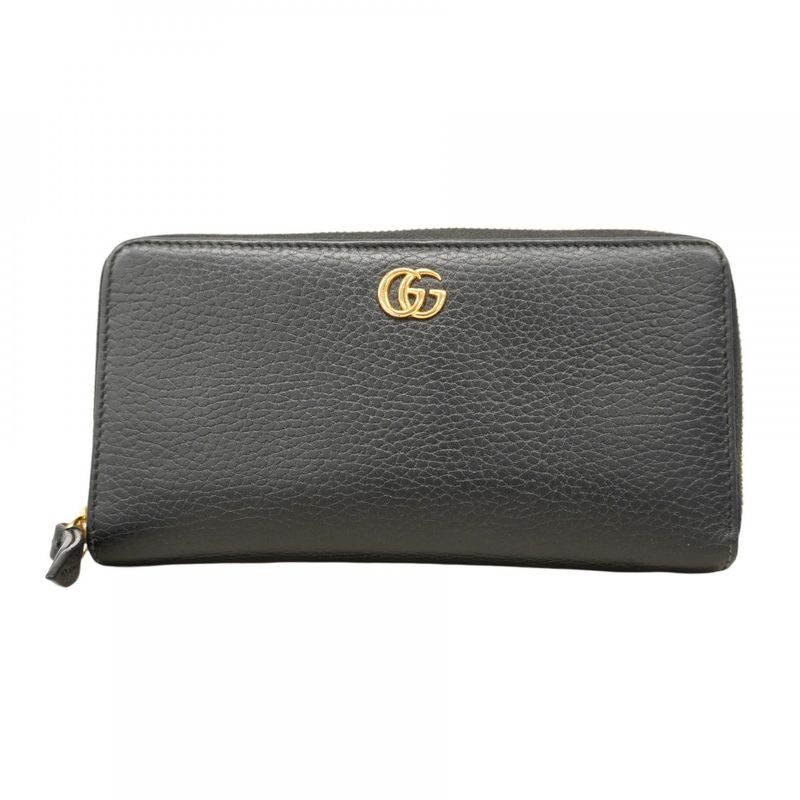 Gucci Long Wallet GG Marmont 456117 Leather Black Gold Hardware Women