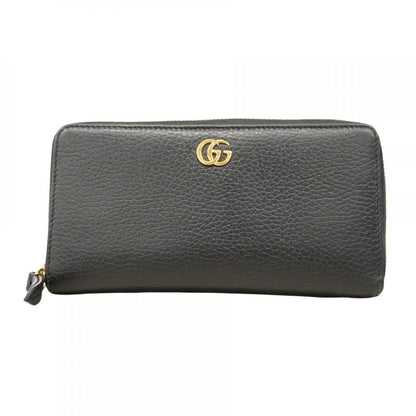 Gucci Long Wallet GG Marmont 456117 Leather Black Gold Hardware Women