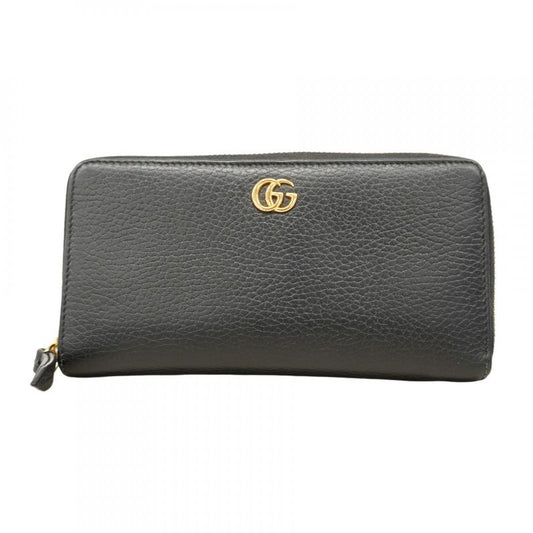 Gucci Long Wallet GG Marmont 456117 Leather Black Gold Hardware Women