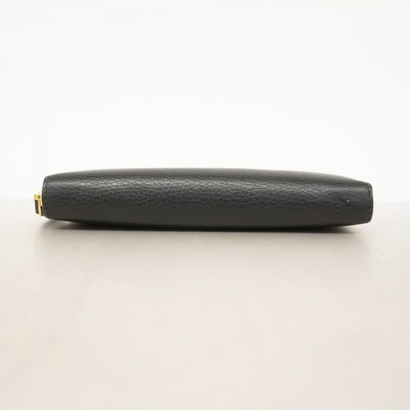 Gucci Long Wallet GG Marmont 456117 Leather Black Gold Hardware Women