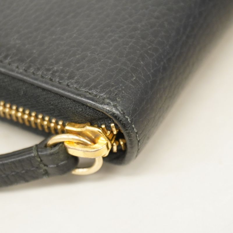 Gucci Long Wallet GG Marmont 456117 Leather Black Gold Hardware Women