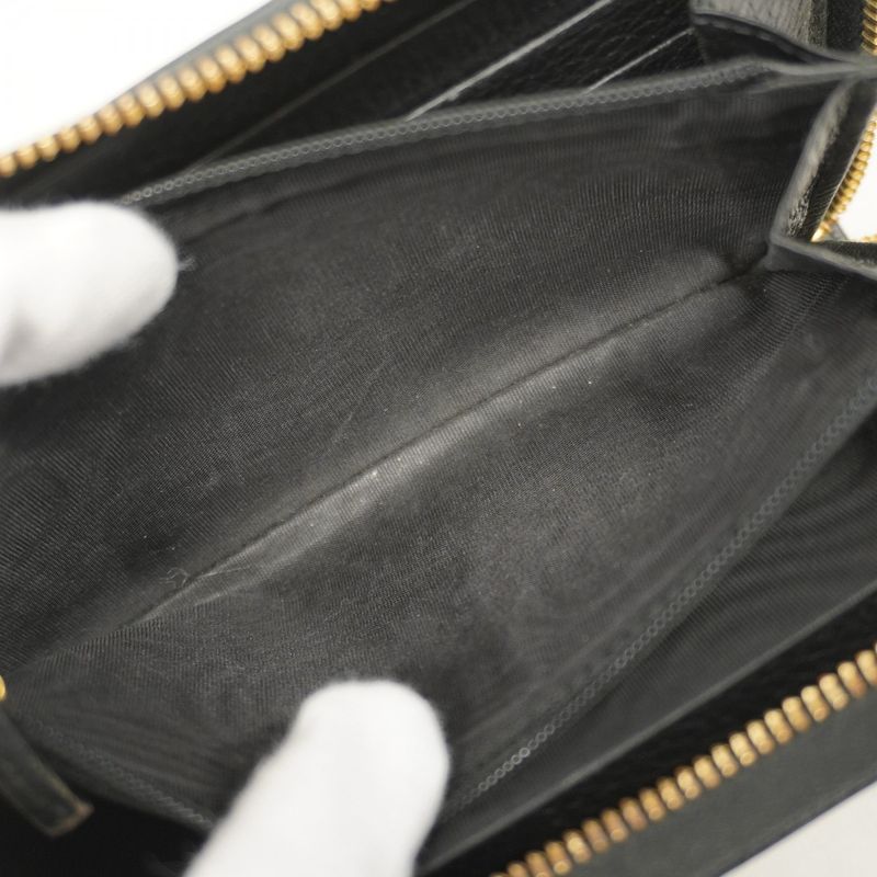 Gucci Long Wallet GG Marmont 456117 Leather Black Gold Hardware Women