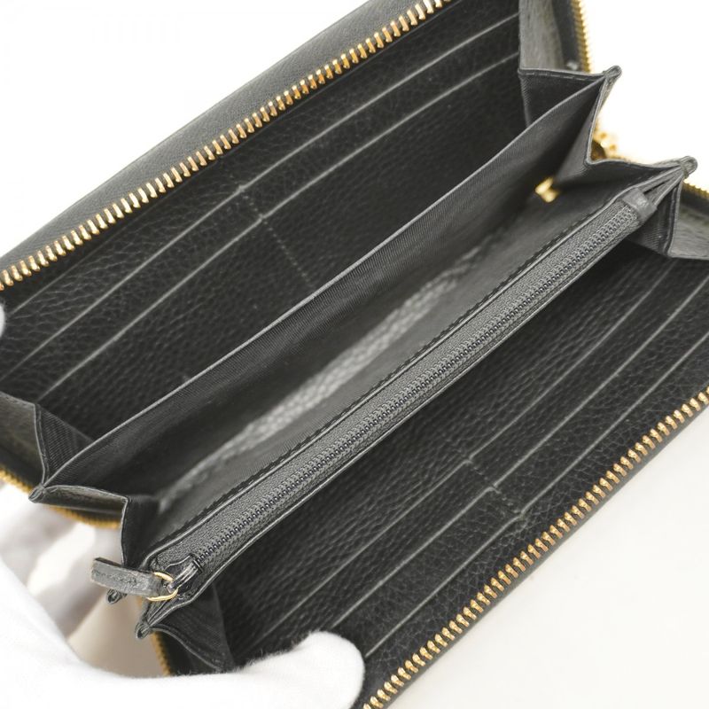 Gucci Long Wallet GG Marmont 456117 Leather Black Gold Hardware Women