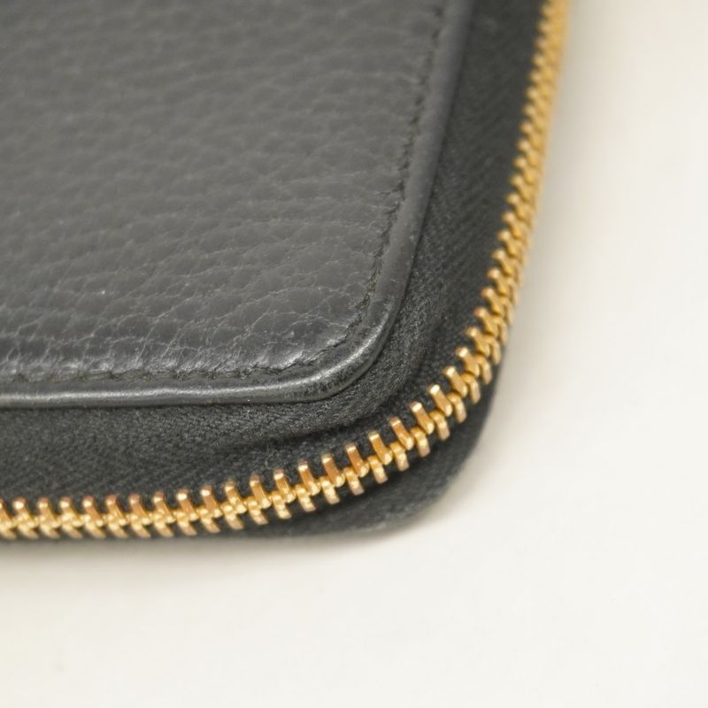 Gucci Long Wallet GG Marmont 456117 Leather Black Gold Hardware Women