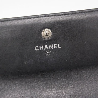 Chanel Long Wallet Camellia Lambskin Black Silver Hardware Women
