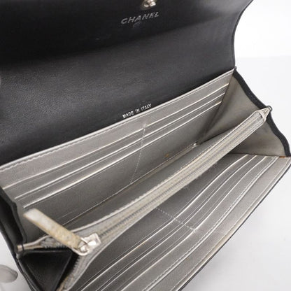 Chanel Long Wallet Camellia Lambskin Black Silver Hardware Women