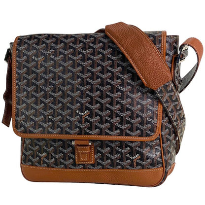 Goyard Grand Bleu MM Crossbody Shoulder Bag Coated Canvas Brown Black Women
