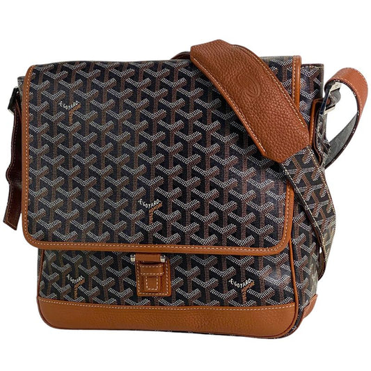 Goyard Grand Bleu MM Crossbody Shoulder Bag Coated Canvas Brown Black Women