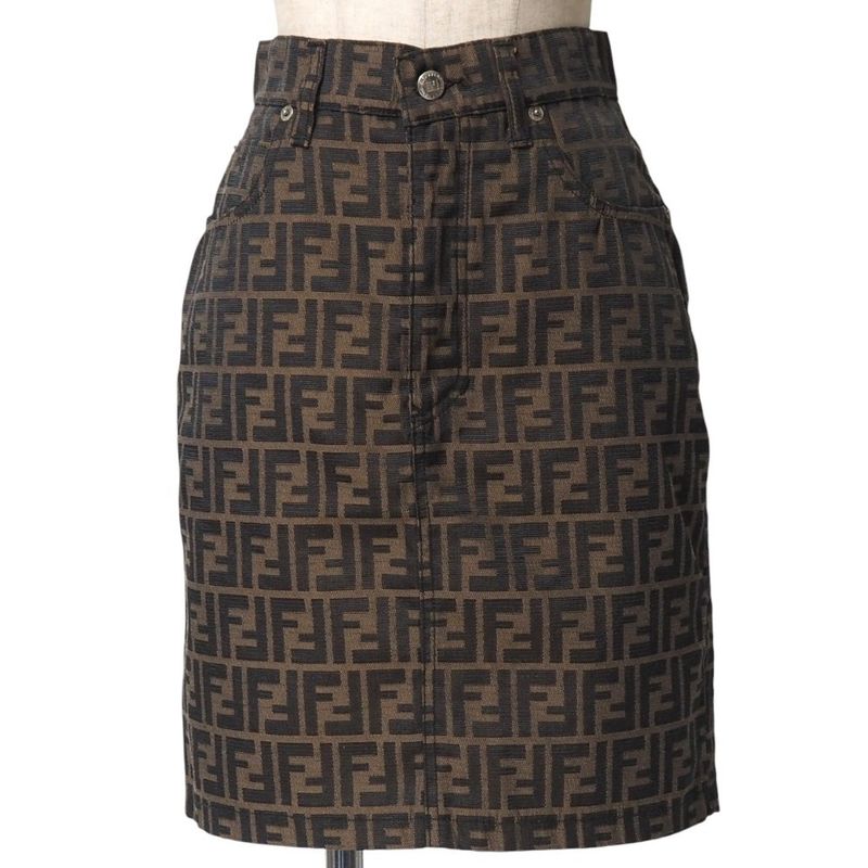 Fendi Vintage Skirt Size 42 Zucca Pattern FF Double F Tight Jacquard Mini