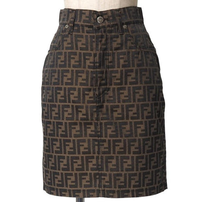 Fendi Vintage Skirt Size 42 Zucca Pattern FF Double F Tight Jacquard Mini