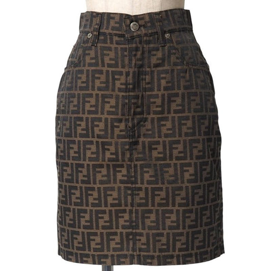 Fendi Vintage Skirt Size 42 Zucca Pattern FF Double F Tight Jacquard Mini