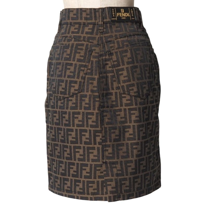 Fendi Vintage Skirt Size 42 Zucca Pattern FF Double F Tight Jacquard Mini