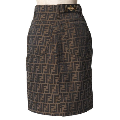 Fendi Vintage Skirt Size 42 Zucca Pattern FF Double F Tight Jacquard Mini