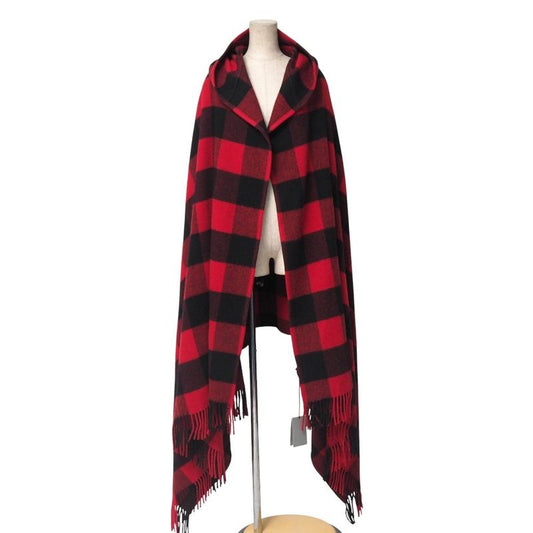 Balenciaga Coat Size L Check Hooded Fringe Cape Cloak Made In Italy