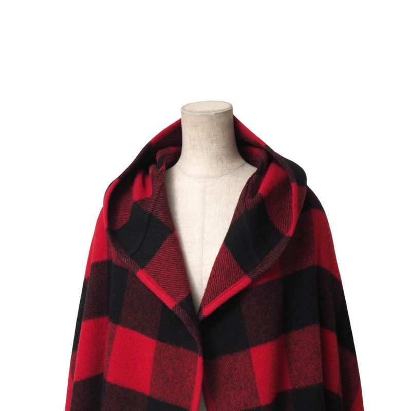 Balenciaga Coat Size L Check Hooded Fringe Cape Cloak Made In Italy