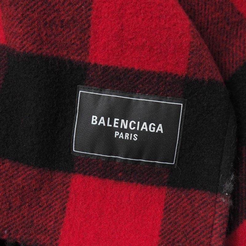 Balenciaga Coat Size L Check Hooded Fringe Cape Cloak Made In Italy