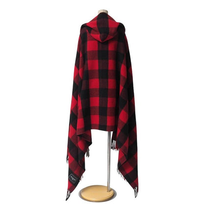 Balenciaga Coat Size L Check Hooded Fringe Cape Cloak Made In Italy