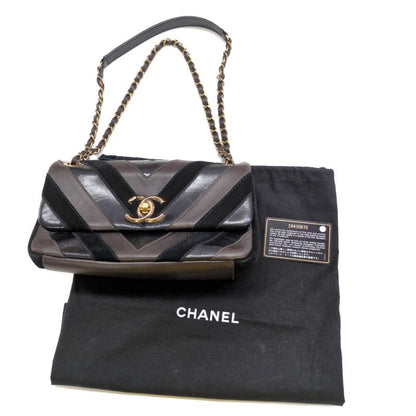 Chanel V-line Suede W-chain Shoulder Bag / Black / Next-day Delivery Possible