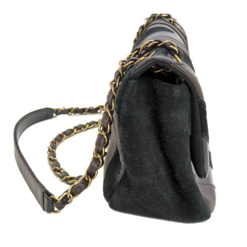 Chanel V-line Suede W-chain Shoulder Bag / Black / Next-day Delivery Possible