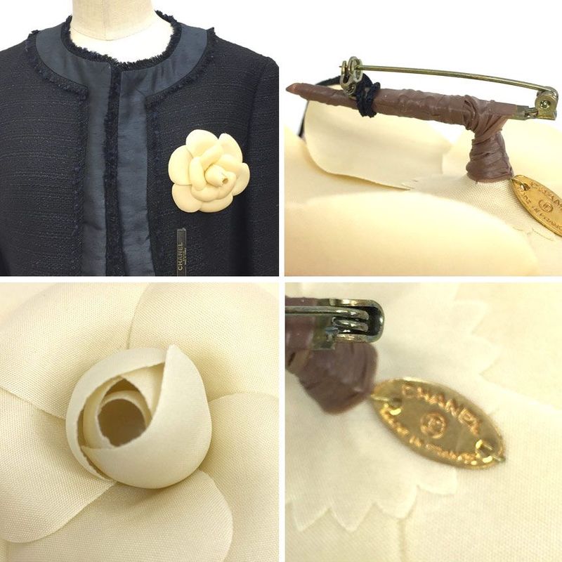 Chanel Camellia Corsage Brooch Flower Beige Aq11610