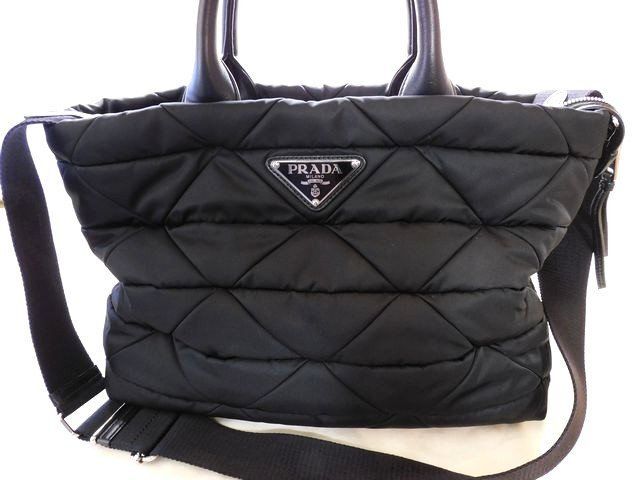 Prada - 1bg435 Re-nylon Nappa Leather Medium Padded Tote Bag Black Shoulder Bag