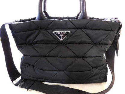 Prada - 1bg435 Re-nylon Nappa Leather Medium Padded Tote Bag Black Shoulder Bag